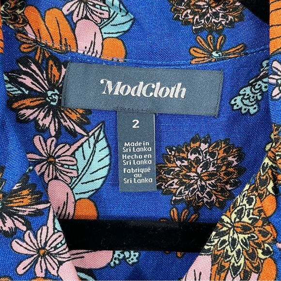 NWT‎ ModCloth Summer Camp Solstice Sapphire Blue Floral Print Romper Size 2 - Picture 6 of 9